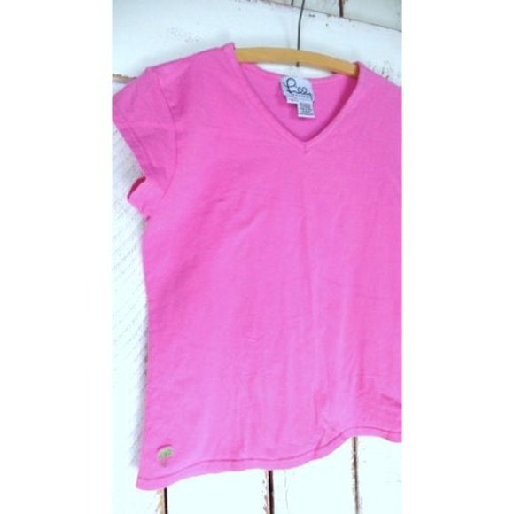 Pink Lilly Pulitzer vneck cap sleeve tshirt - Picture 3 of 5